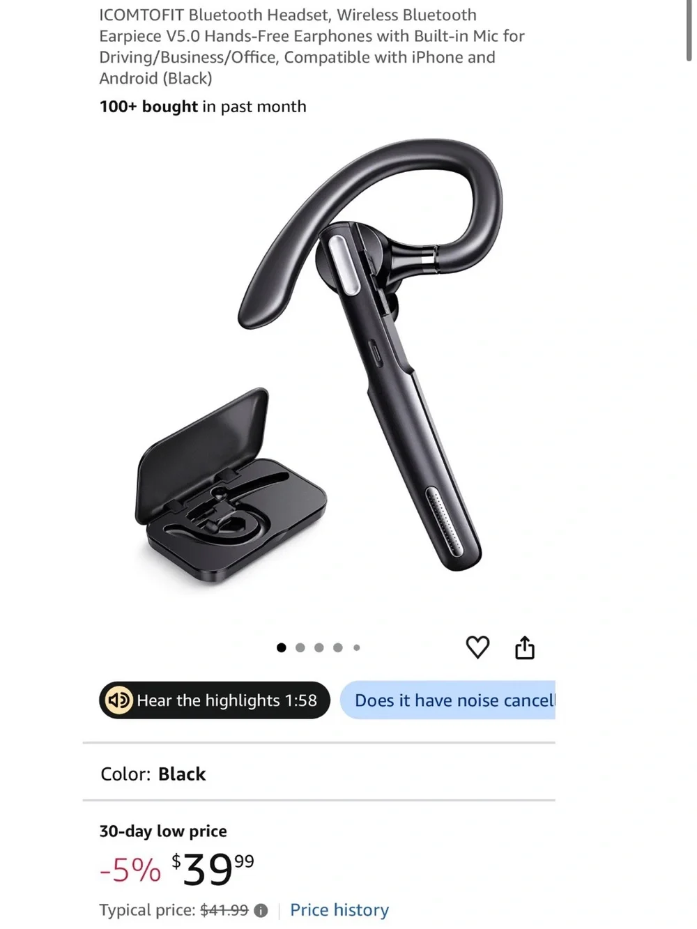 ICOMTOFIT Bluetooth Headset, Wireless Bluetooth Earpiece V5.0 Hands-Free NEW